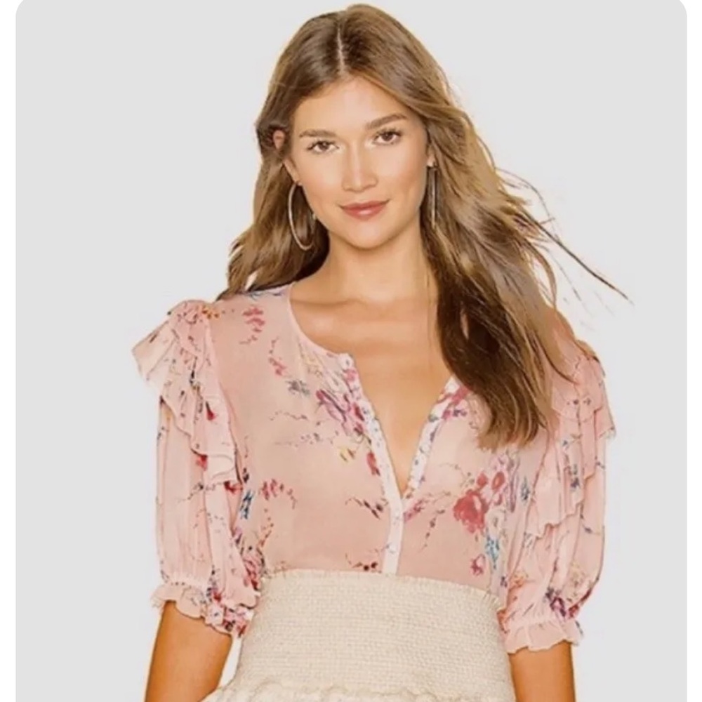 Loveshackfancy Shaye Silk Button Down Blouse In D… - image 2